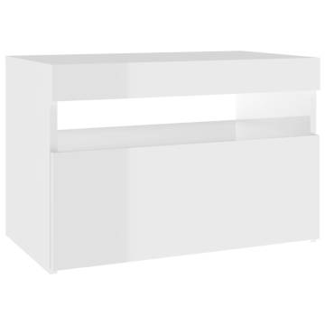 Bedside Cabinet & LED Lights - High Gloss White | HipoMarket