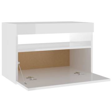 Bedside Cabinet & LED Lights - High Gloss White | HipoMarket