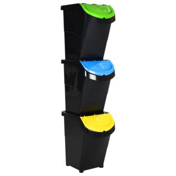 Stackable Waste Bins with Lids - 3 pcs Black PP 120 L