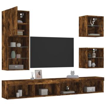 5 Piece TV Wall Units with LED Smoked Oak - Hipomarket