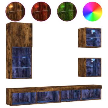 5 Piece TV Wall Units with LED Smoked Oak - Hipomarket