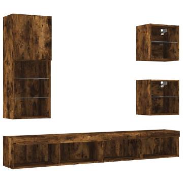 5 Piece TV Wall Units with LED Smoked Oak - Hipomarket