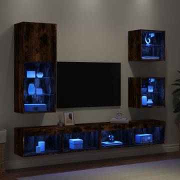 5 Piece TV Wall Units with LED Smoked Oak - Hipomarket