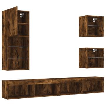 5 Piece TV Wall Units with LED Smoked Oak - Hipomarket