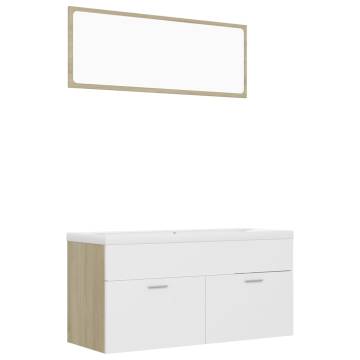 Stylish Bathroom Furniture Set - White & Sonoma Oak