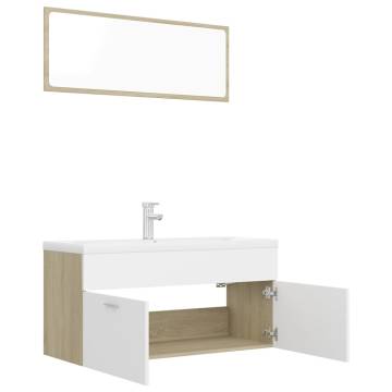 Stylish Bathroom Furniture Set - White & Sonoma Oak