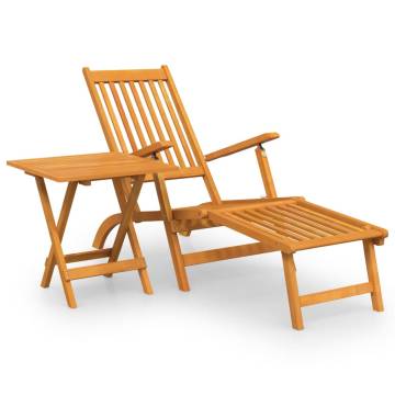 Outdoor Deck Chair with Footrest - Solid Acacia Wood Furniture