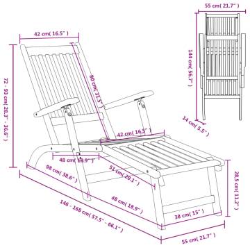 Outdoor Deck Chair with Footrest - Solid Acacia Wood Furniture