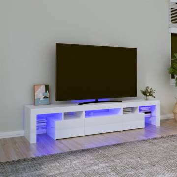 Modern High Gloss White TV Cabinet with LED Lights - 200x36.5cm