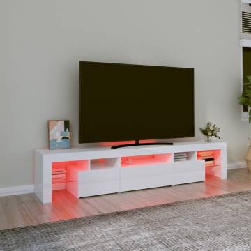 Modern High Gloss White TV Cabinet with LED Lights - 200x36.5cm