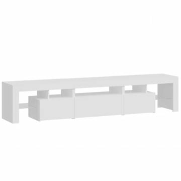 Modern High Gloss White TV Cabinet with LED Lights - 200x36.5cm