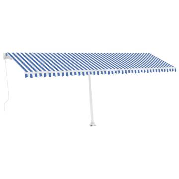 Blue & White Manual Retractable Awning with LED - 600x300 cm