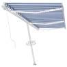 Blue & White Manual Retractable Awning with LED - 600x300 cm