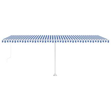 Blue & White Manual Retractable Awning with LED - 600x300 cm