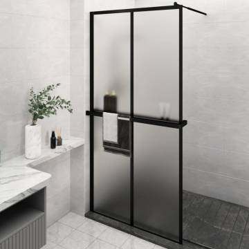 Walk-in Shower Wall with Shelf - Black ESG Glass 118x190 cm