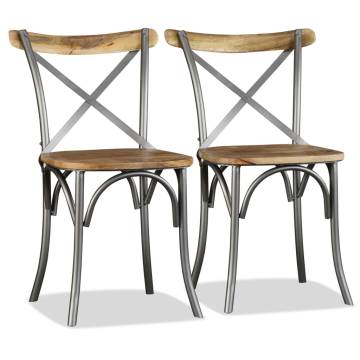 Dining Chairs Set of 4 - Solid Mango Wood & Steel Cross Back