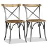 Dining Chairs Set of 4 - Solid Mango Wood & Steel Cross Back