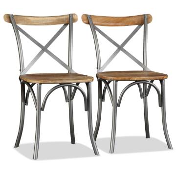 Dining Chairs Set of 4 - Solid Mango Wood & Steel Cross Back