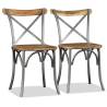 Dining Chairs Set of 4 - Solid Mango Wood & Steel Cross Back