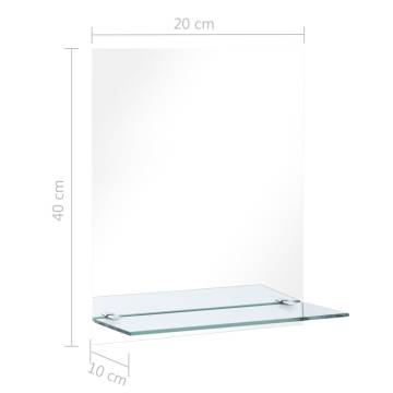 Stylish Wall Mirror with Shelf - 20x40 cm Tempered Glass