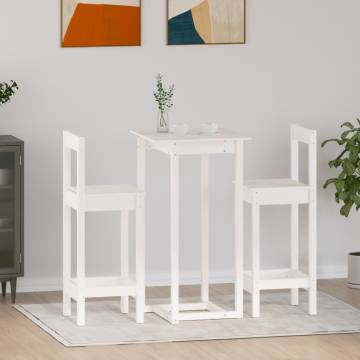 3 Piece White Solid Wood Pine Bar Set - Stylish & Durable