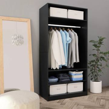 Stylish Black Wardrobe - Engineered Wood, 100x50x200 cm