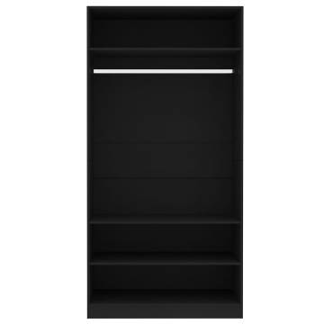 Stylish Black Wardrobe - Engineered Wood, 100x50x200 cm