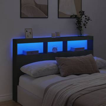 Stylish Black LED Headboard Cabinet - 160x17x102 cm