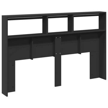 Stylish Black LED Headboard Cabinet - 160x17x102 cm