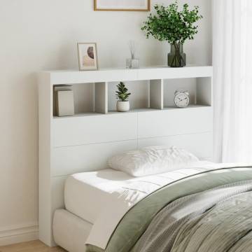 Stylish White Headboard Cabinet with LED - 120x17x102 cm