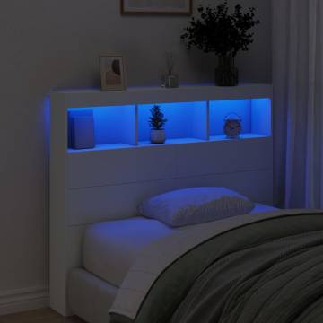 Stylish White Headboard Cabinet with LED - 120x17x102 cm