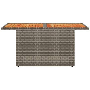 Garden Table Grey 100x55x73 cm - Poly Rattan & Acacia Wood