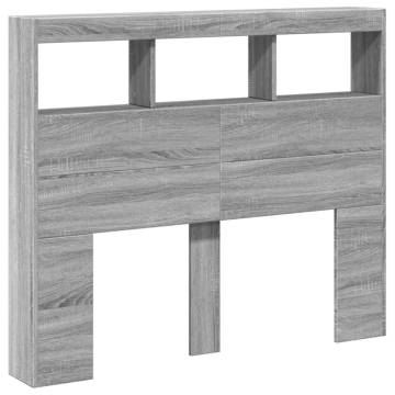 Stylish Grey Sonoma Headboard Cabinet with LED | 120x17x102 cm