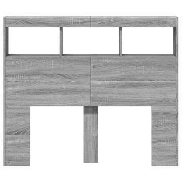 Stylish Grey Sonoma Headboard Cabinet with LED | 120x17x102 cm