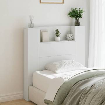 Stylish Headboard Cabinet with LED - White 100x16.5x103.5 cm