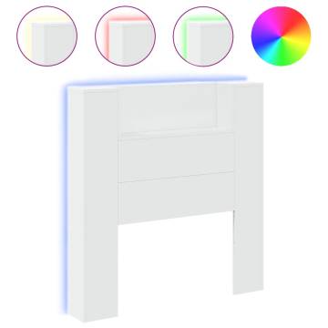 Stylish Headboard Cabinet with LED - White 100x16.5x103.5 cm