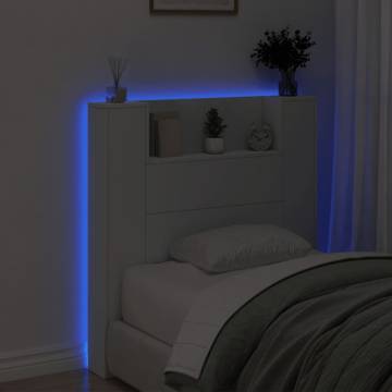 Stylish Headboard Cabinet with LED - White 100x16.5x103.5 cm