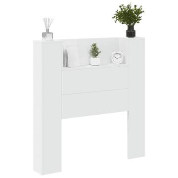 Stylish Headboard Cabinet with LED - White 100x16.5x103.5 cm