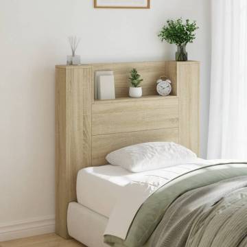 Stylish Headboard Cabinet with LED - Sonoma Oak 100x16.5 cm