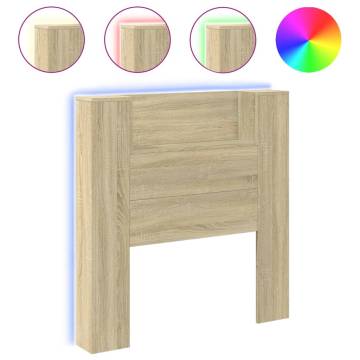 Stylish Headboard Cabinet with LED - Sonoma Oak 100x16.5 cm