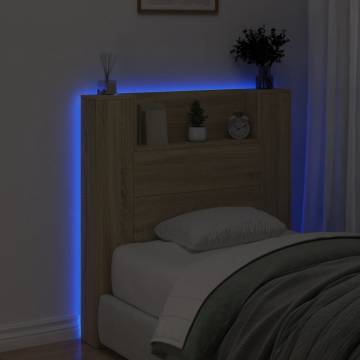 Stylish Headboard Cabinet with LED - Sonoma Oak 100x16.5 cm