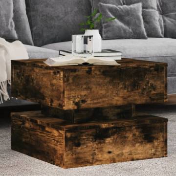 Modern Coffee Table with LED Lights - Smoked Oak 50x50 cm