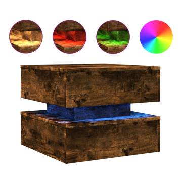 Modern Coffee Table with LED Lights - Smoked Oak 50x50 cm