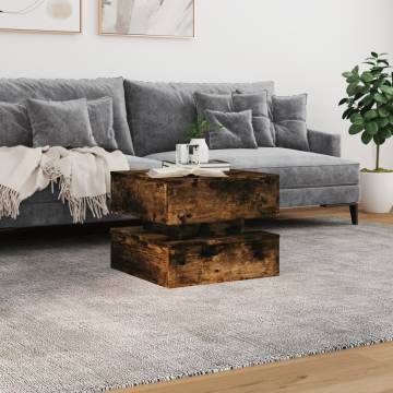 Modern Coffee Table with LED Lights - Smoked Oak 50x50 cm