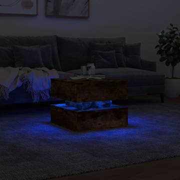 Modern Coffee Table with LED Lights - Smoked Oak 50x50 cm