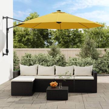 Wall-mounted Parasol with LEDs - Yellow 290cm | HipoMarket