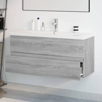 Stylish Grey Sonoma Sink Cabinet with Built-in Basin