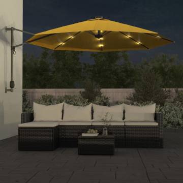 Wall-mounted Parasol with LEDs - Yellow 290cm | HipoMarket