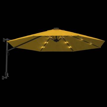 Wall-mounted Parasol with LEDs - Yellow 290cm | HipoMarket