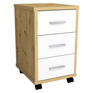 FMD Mobile Drawer Cabinet - Artisan Oak & Brilliant White